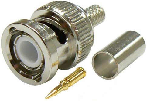 BNC male crimp connector for RG58 coaxial cables and RG223 coaxial cable, DC-4 GHz, 50 Ohms – Tri-metal plated